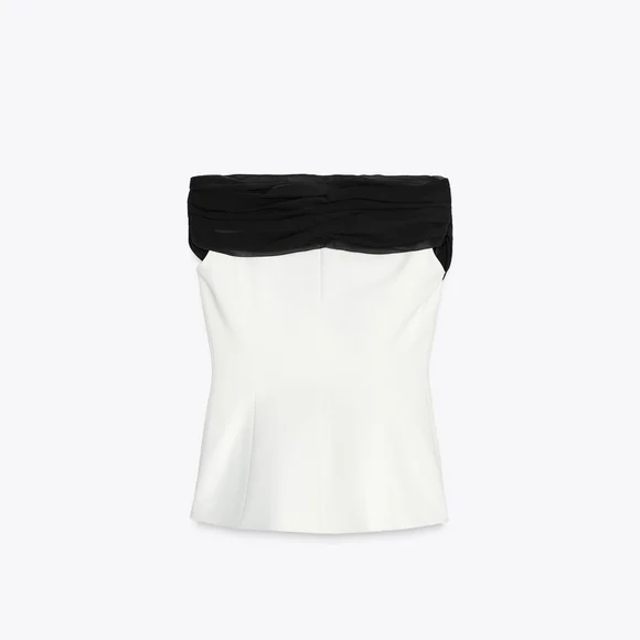 ZARA 2 PIECES CONTRAST BUSTIER TOP WITH PIECE COMBINATION WAIST PANTS SIZE S - Picture 11 of 16